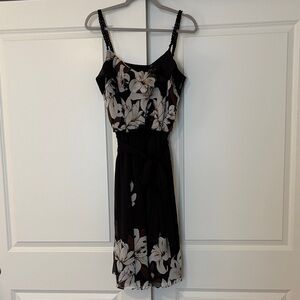 White House Black Market Floral Midi Dress with Tie Waist